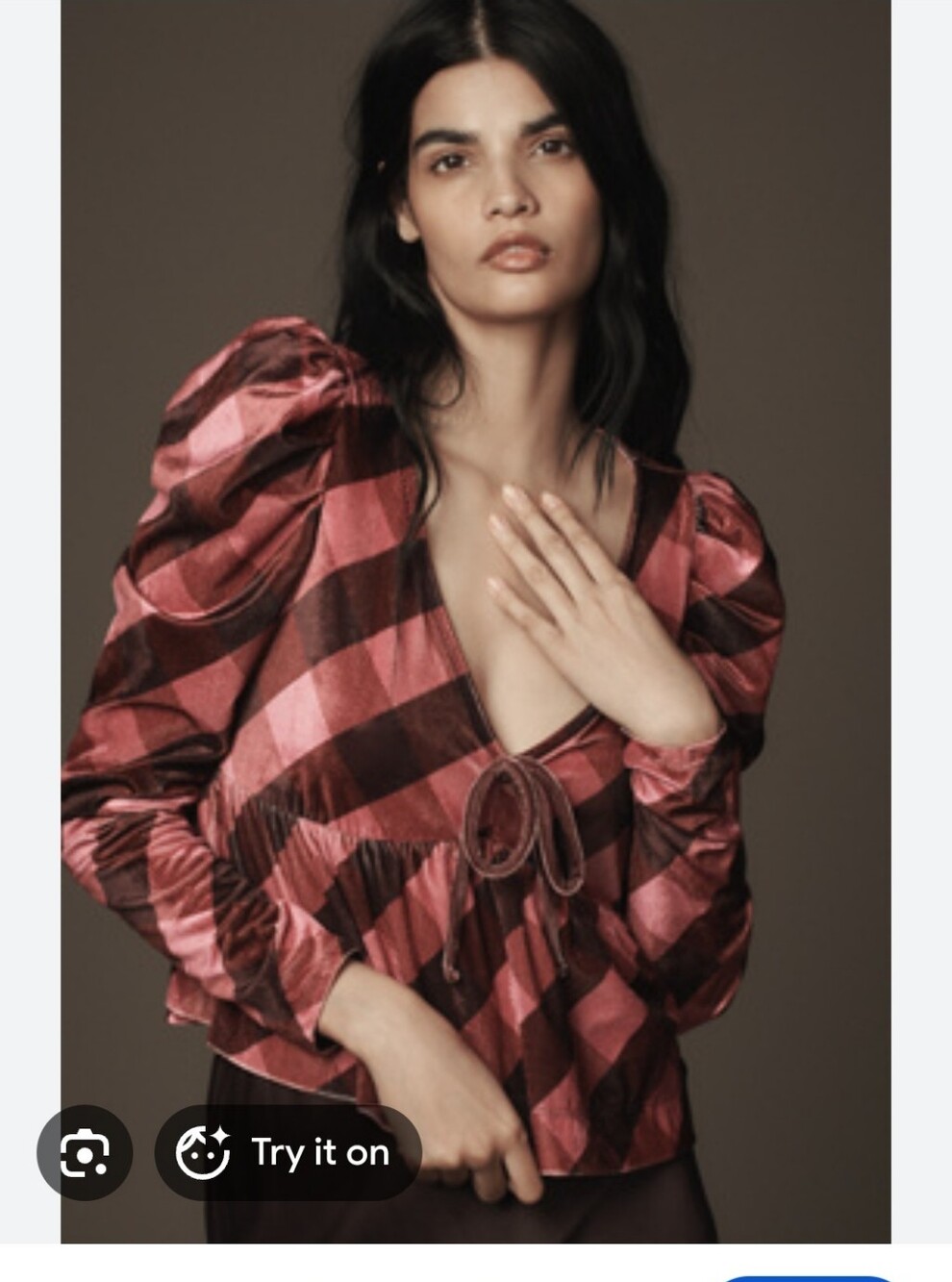 Anthropologie Maeve Velvet Babydoll Top in Pink and Brown Plaid Size S NWT